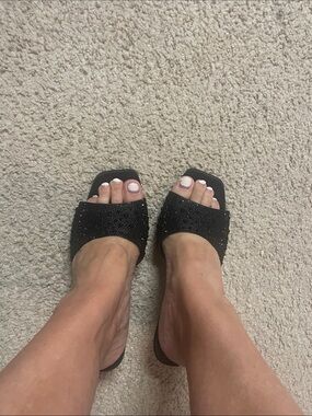 Nicole Miller Black Embellished Kitten Heels